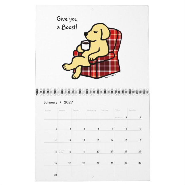 Calendário do Cartoon Amarelo Labrador Retriever 2 (Jan 2027)