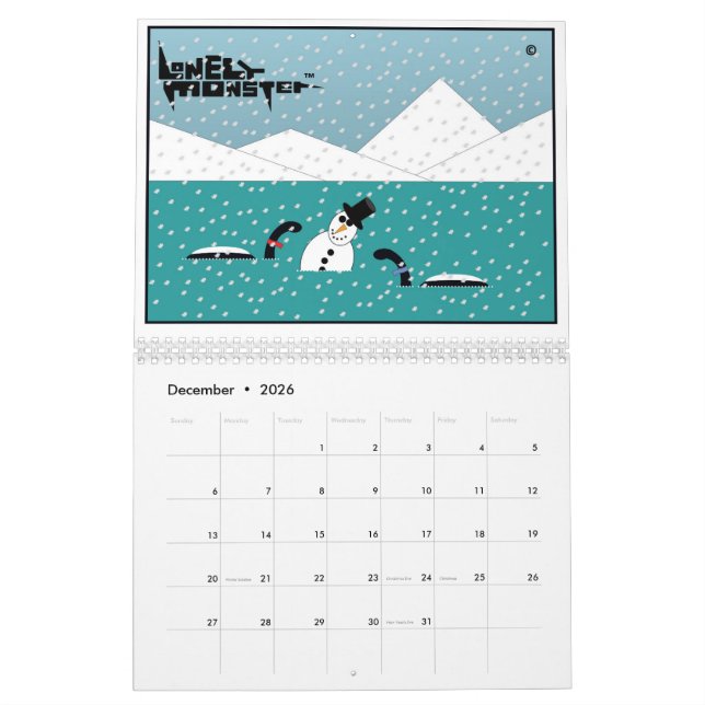 Calendário do Cartoon do Monstro do Solitário (Dua (Dez 2026)