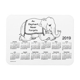 Calendário do elefante 2019 branco pelo ímã de