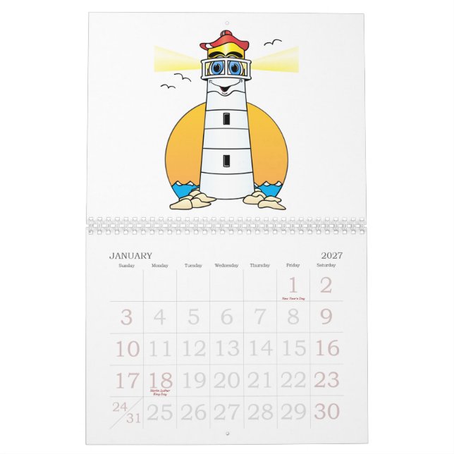 Calendário do Farol de Cartoon (Jan 2027)