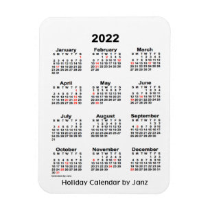 Calendário do feriado de 2022 brancos pelo ímã