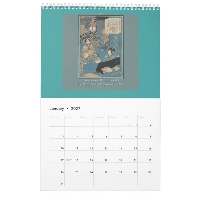 Calendário do japonês antigo Woodblocks (Jan 2027)