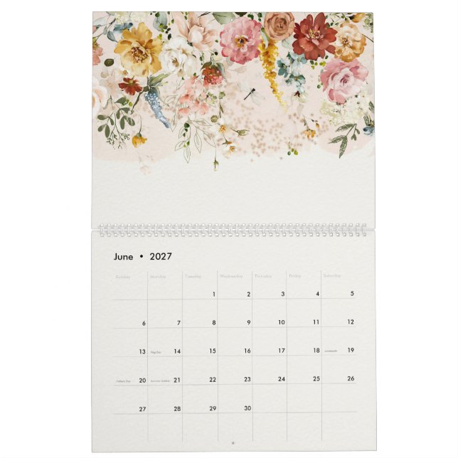 Calendário do Jardim Botânico Floral de Aquarela 2 (Jun 2027)