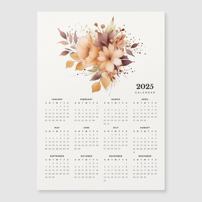 Calendário do Magnet Floral do Design Beige Flor E (Frente)