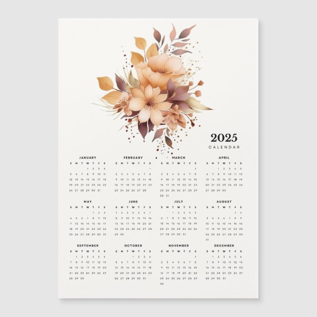 Calendário do Magnet Floral do Design Beige Flor E (Frente)