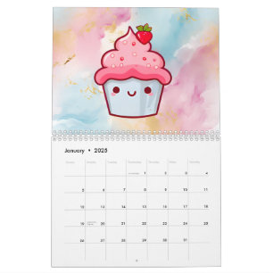 Calendário do muffin da comida do cupcake kawaii