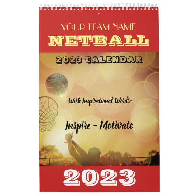 Calendário do Netball do Nome da Equipe Personaliz (Capa)