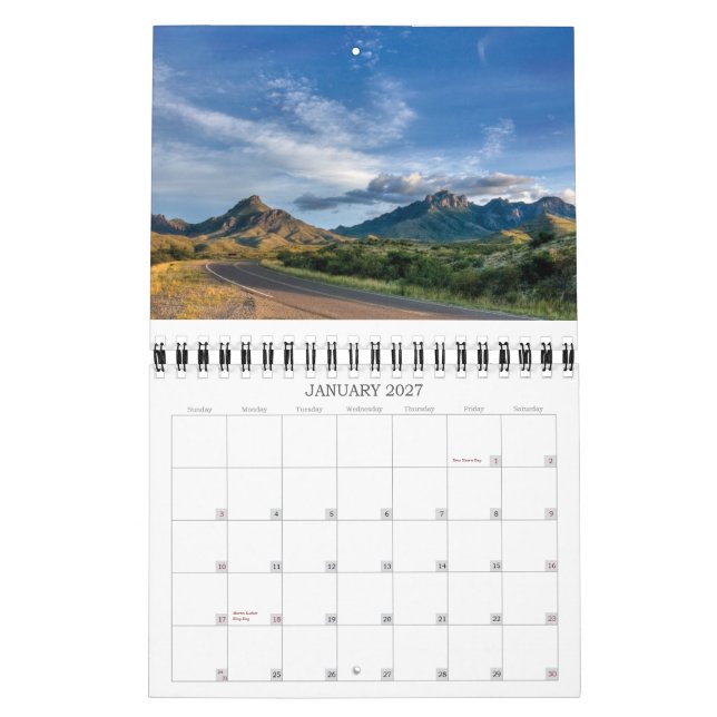 Calendário do Parque Nacional Big Bend (Jan 2027)