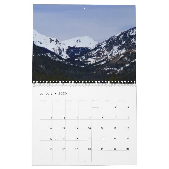 Calendário do parque nacional de montanha rochosa (Jan 2026)