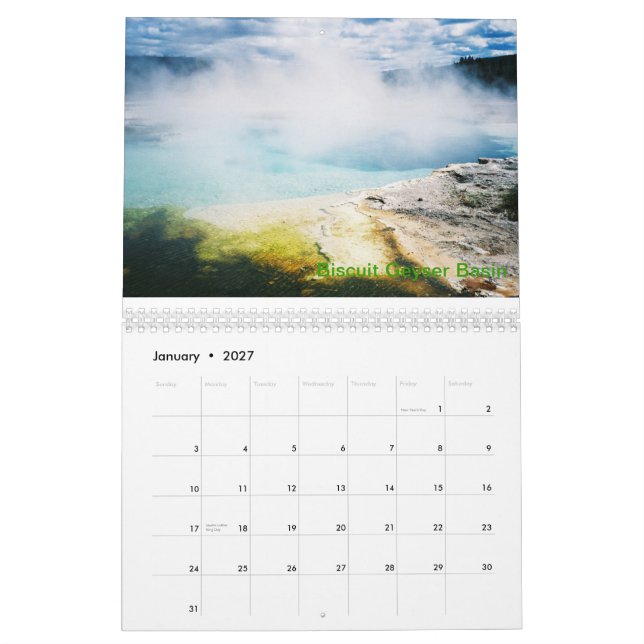 Calendário do parque nacional de Yellowstone (Jan 2027)