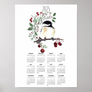 Calendário do Poster da Ramificação Chickadee Berr