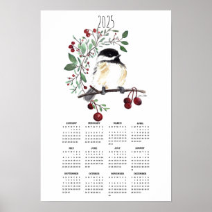 Calendário do Poster da Ramificação Chickadee Berr