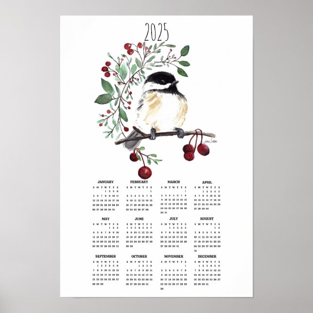 Calendário do Poster da Ramificação Chickadee Berr (Frente)