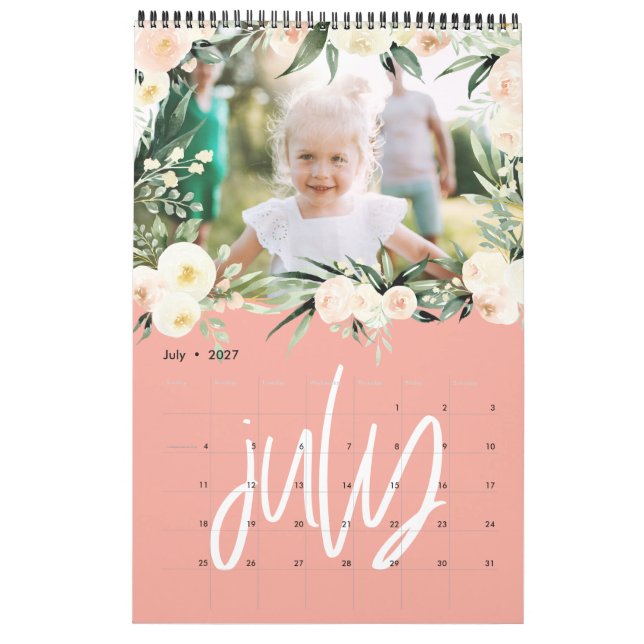 Calendário do script de fotos florais de cor d'águ (Jul 2027)