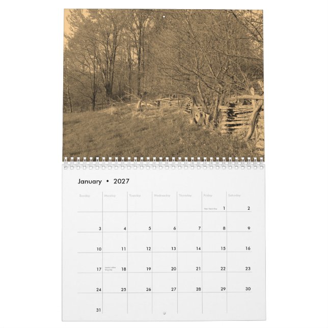Calendário do Sepia do país (Jan 2027)