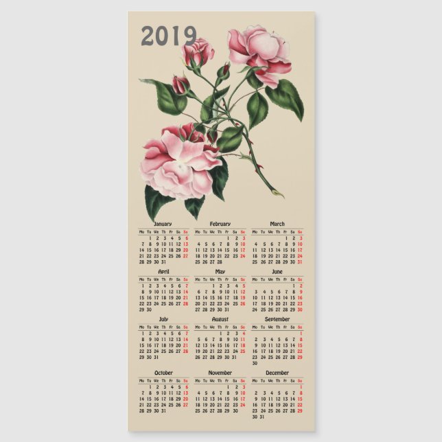 calendário do vintage botanical impressão 2019 (Frente)