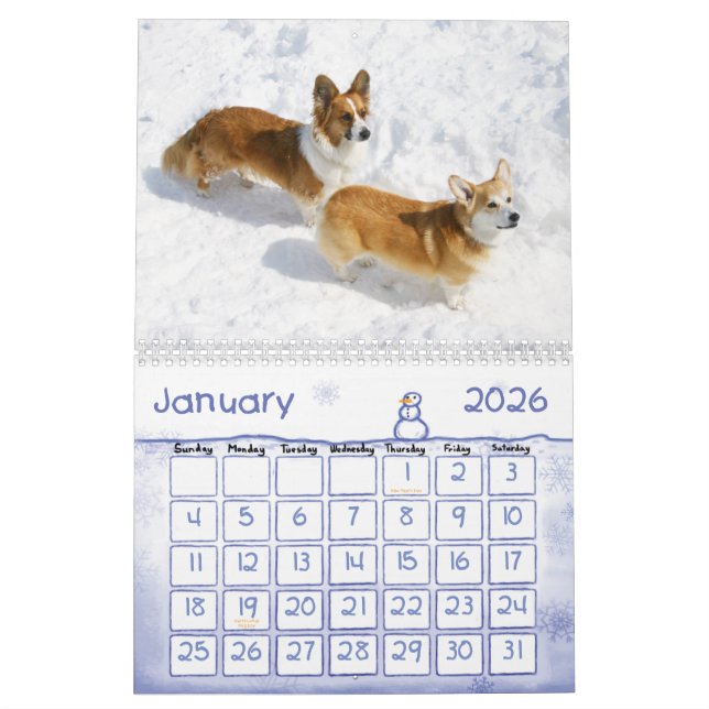 Calendário do Welsh Corgi (Jan 2026)