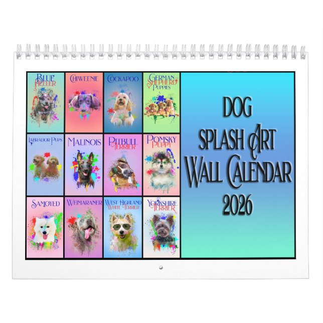 Calendário Dog Colourful Splash Art Wall Calendar 2026 (Capa)