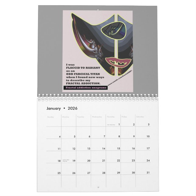 Calendário dos anagramas 2008 do vício do Fractal (Jan 2026)