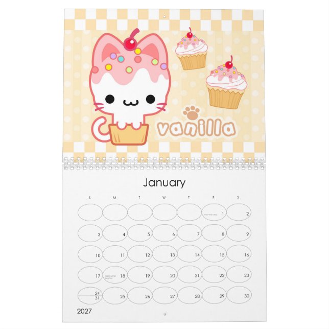 Calendário dos gatinhos do cupcake (Jan 2027)