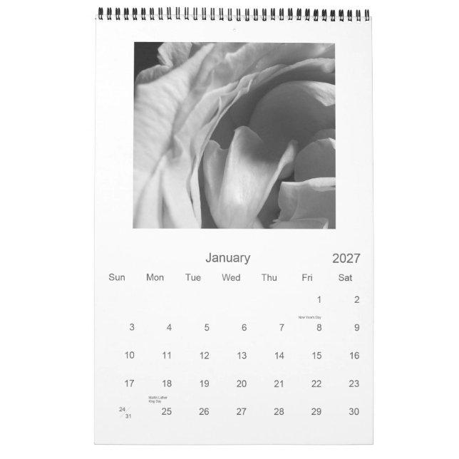 Calendário dos rosas pretos & brancos 2009 (Jan 2027)