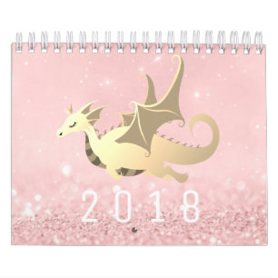 Calendário Dragão Doce, Bebê, Brilhante Rosa Dourado Pastel R