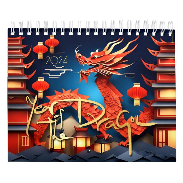 Calendário Dragões Chineses Ano personalizado 2024 C (Capa)