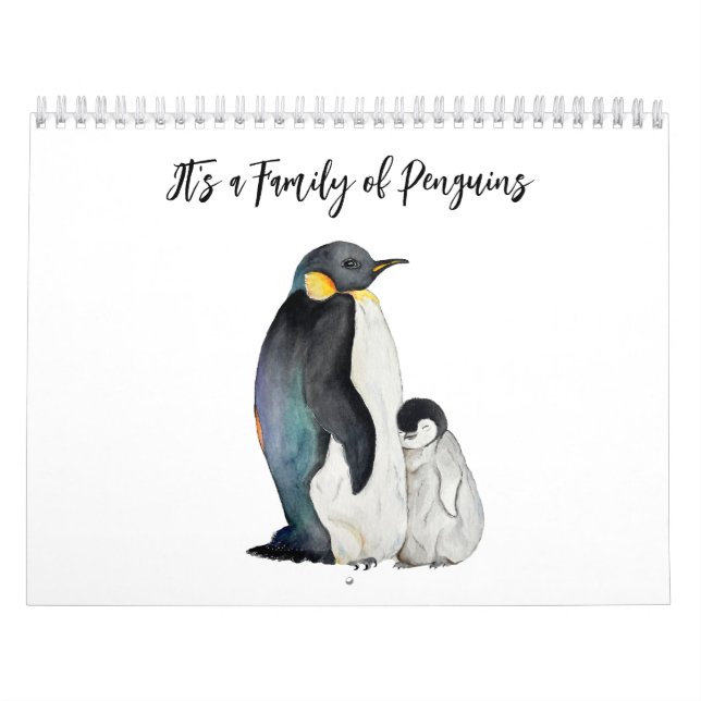 Calendário É uma família de pinguins desenhando aquarela (Capa)