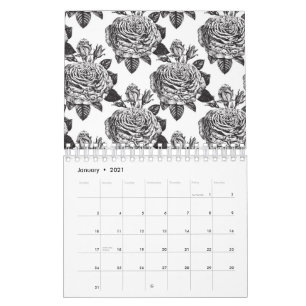 Calendário Elegant Black White Roses Flower Lover Floral