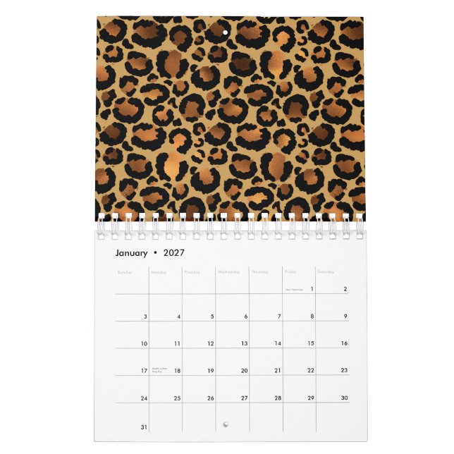 Calendário Elegant Brown Leopard Spots Wild Animal Glam (Jan 2027)