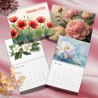 Calendário Elegant Vibrant Watercolor Botanical 2026