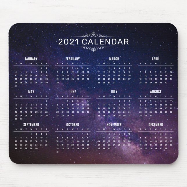 Calendário Elegante 2021 na Via Látea | Mousepad (Frente)
