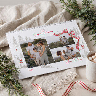 Calendário Elegante Arco Vermelho em Aquarela Foto de Natal N