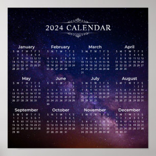 Calendário Elegante de 2024 na Via Láctea   Poster