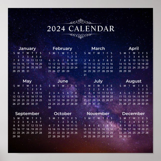 Calendário Elegante de 2024 na Via Láctea | Poster (Frente)