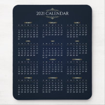 Calendário Elegante Dourado e Azul 2021 | Mousepad