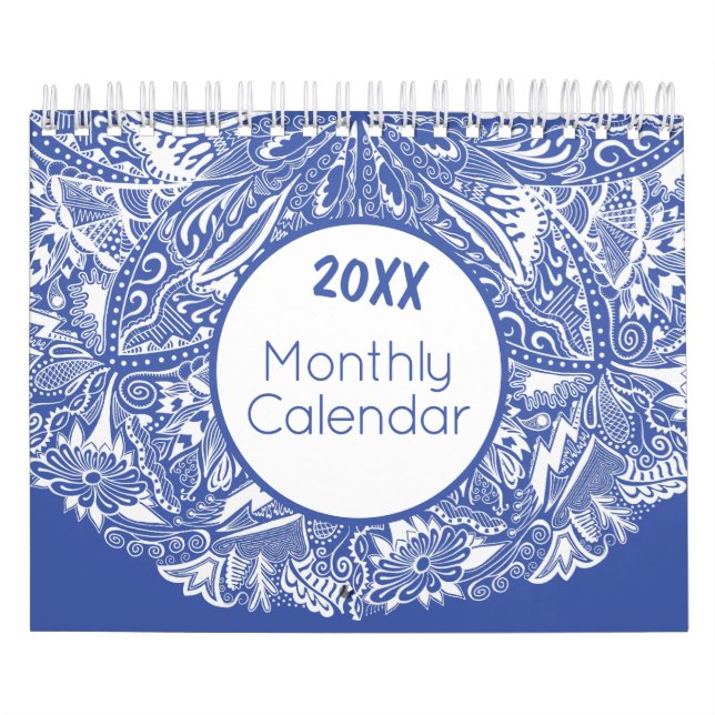 Calendário Elegante Mandala Art Colorida Blue White Mensal (Capa)