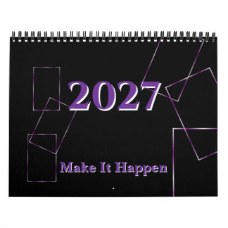 Calendário Elegante Moldura Geométrica de Lavanda Preta Perso