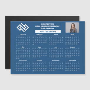 Calendário Empresarial Azul 2027 Ímã Personalizado