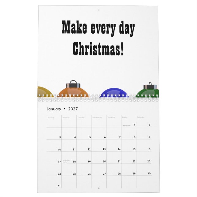 Calendário Enfeites de natal (Jan 2027)