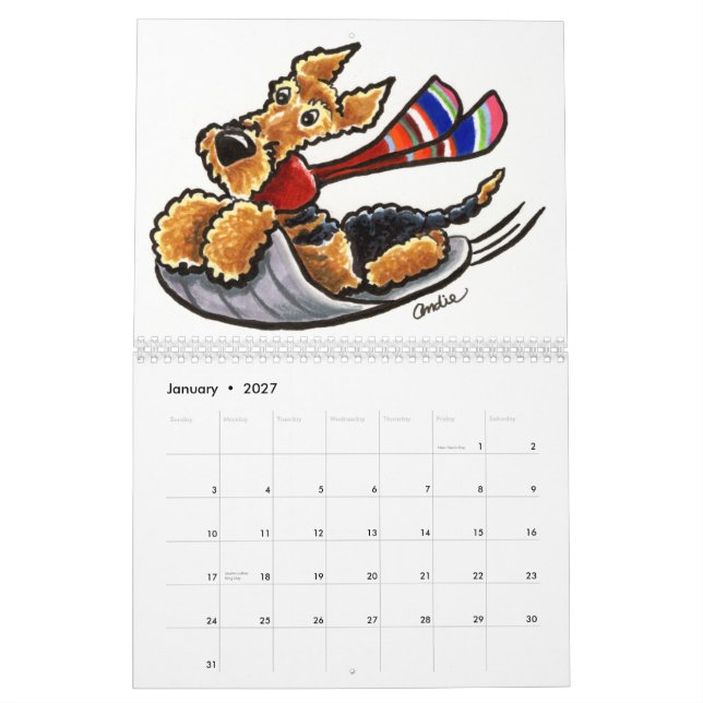 Calendário Engraçado Cartoons do Lover Cachorro Calender pela (Jan 2027)