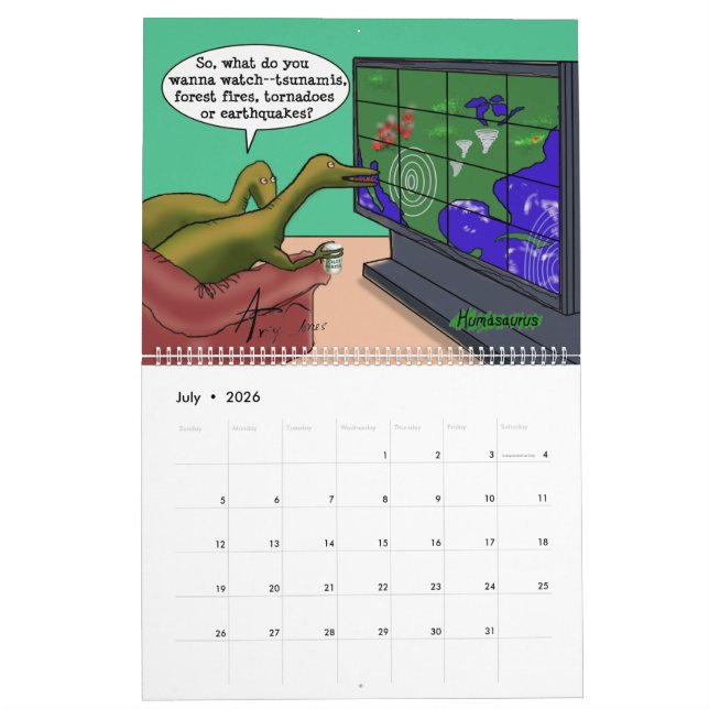 Calendário Engraçado Sátira Dinossauro Cartoons Humanos Paróq (Jul 2026)