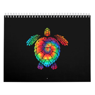 Calendário Engraçado Tartaruga-do-mar Oceano Tie Dye Rainbow