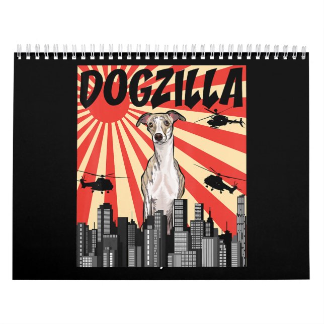 Calendário Engraçado Whippet Dogzilla Japonês (Capa)
