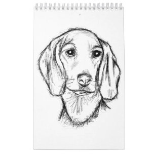 Calendário esboço desenhado à mão de dachshund cachorro filho