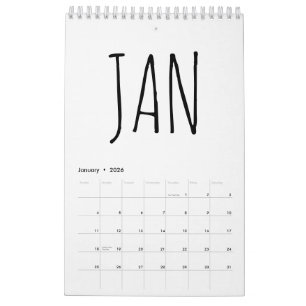 Calendário Escrita Simples em Preto e Branco