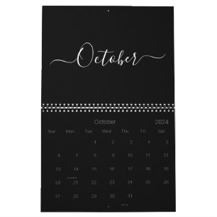 Calendário Escrito branco preto simples moderno mês de 2024
