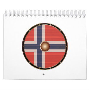 Calendário Escudo De Viking Com Bandeira Norueguesa.