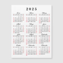 Calendário Espanhol 2025 Vermelho Branco Preto