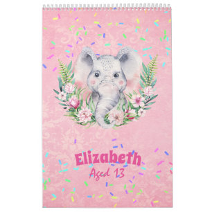 Calendário Esprinkles Elephant Boho Floral Girls NOMEADAS Gif